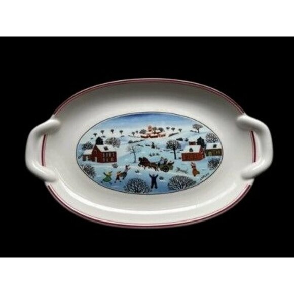 Villeroy & Boch Naif Christmas Village Oval Serving Platter w/Handles Set of 4 - Picture 2 of 8